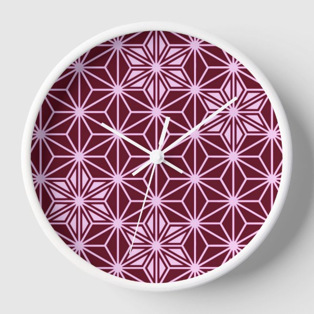 Japanese Asanoha pattern - burgundy Wall Clock (Front)