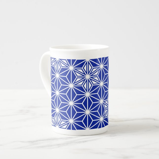 Japanese Asanoha pattern - cobalt blue Bone China Mug (Front Left)