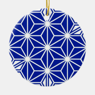 Japanese Asanoha pattern - cobalt blue Ceramic Ornament