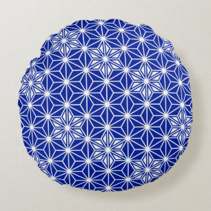 Japanese Asanoha pattern - cobalt blue Round Pillow