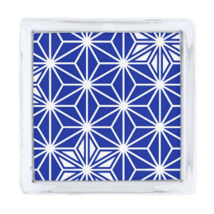 Japanese Asanoha pattern - cobalt blue Silver Finish Lapel Pin