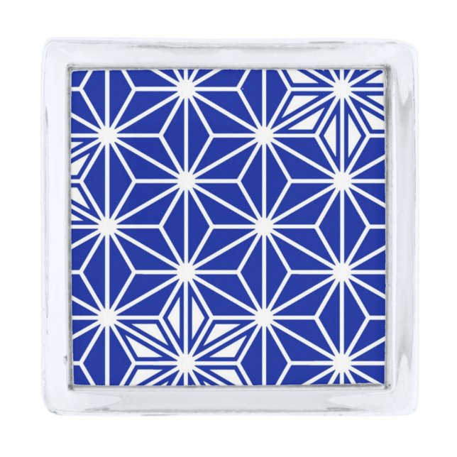 Japanese Asanoha pattern - cobalt blue Silver Finish Lapel Pin (Front)