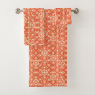 Japanese Asanoha Pattern, Coral Orange Bath Towel Set