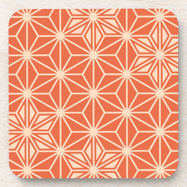 Japanese Asanoha pattern - coral orange Beverage Coaster (Front)