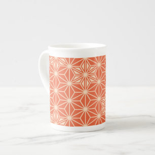 Japanese Asanoha pattern - coral orange Bone China Mug