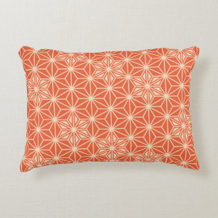 Japanese Asanoha pattern - coral orange Decorative Pillow