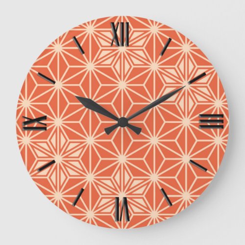Japanese Asanoha pattern _ coral orange Large Clock