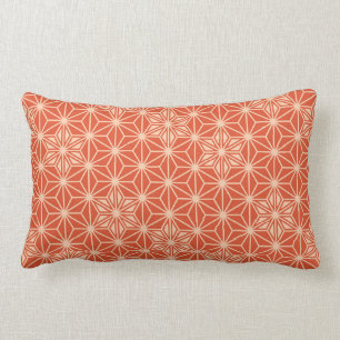 Japanese Asanoha pattern - coral orange Lumbar Pillow