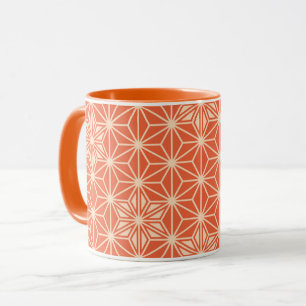 Japanese Asanoha pattern - coral orange Mug