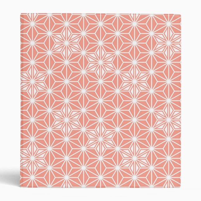Japanese Asanoha pattern - coral pink 3 Ring Binder (Front)