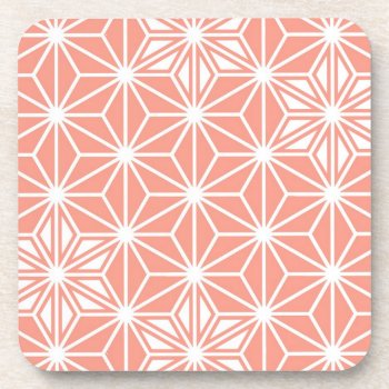 Japanese Asanoha Pattern - Coral Pink Coaster by Floridity at Zazzle