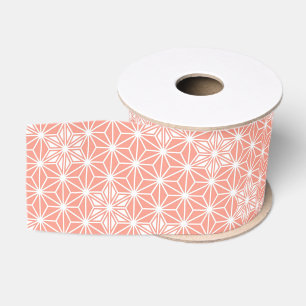 Japanese Asanoha pattern - coral pink Grosgrain Ribbon
