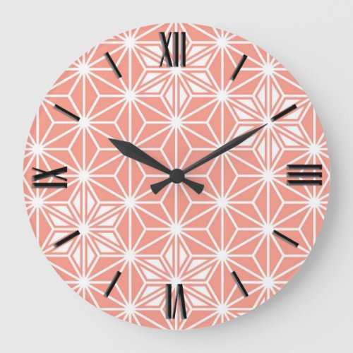Japanese Asanoha pattern _ coral pink Large Clock