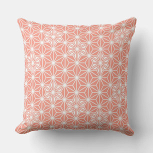 Japanese Asanoha pattern - coral pink Throw Pillow