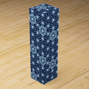 Japanese Asanoha pattern - dark indigo blue Wine Box