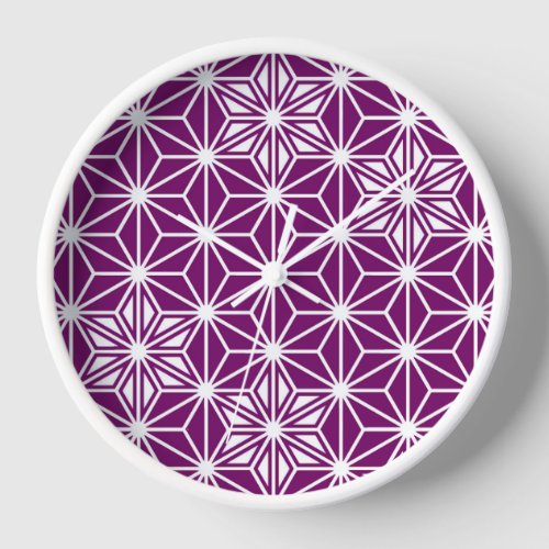 Japanese Asanoha pattern _ eggplant purple Clock