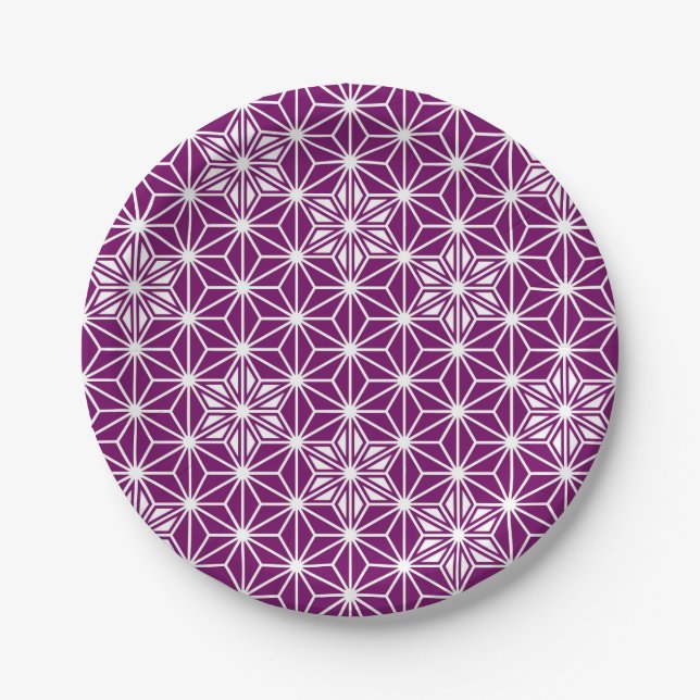 Japanese Asanoha pattern - eggplant purple Paper Plates (Front)