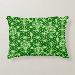 Japanese Asanoha Pattern, Emerald and Lime Green Accent Pillow