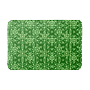 Japanese Asanoha Pattern, Emerald and Lime Green Bath Mat