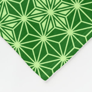 Japanese Asanoha Pattern, Emerald and Lime Green Fleece Blanket