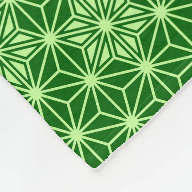 Japanese Asanoha Pattern, Emerald and Lime Green Fleece Blanket (Corner)