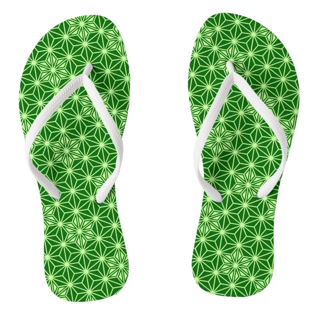 Japanese Asanoha Pattern, Emerald and Lime Green Flip Flops (Footbed)