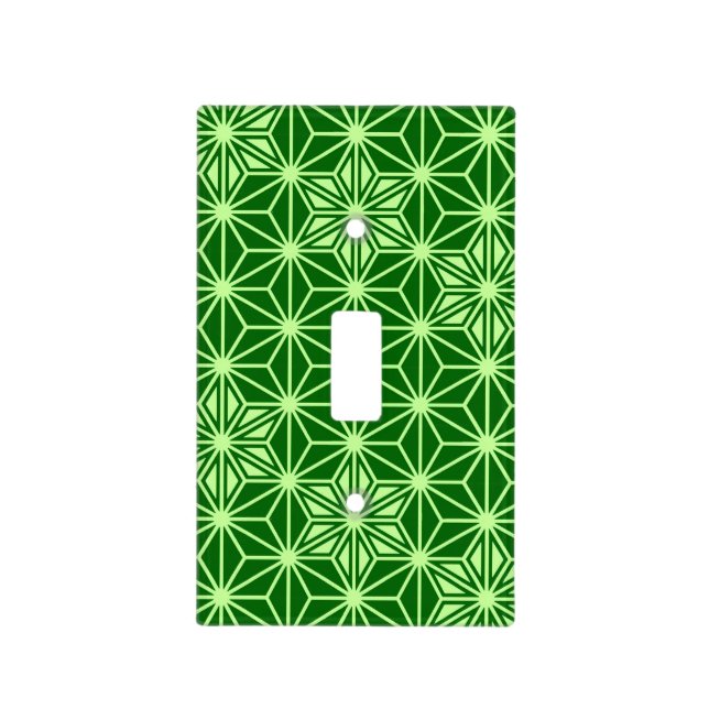 Japanese Asanoha Pattern, Emerald and Lime Green Light Switch Cover (Front)