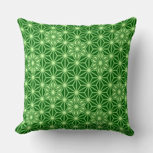 Japanese Asanoha Pattern, Emerald and Lime Green Throw Pillow