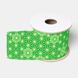 Japanese Asanoha pattern - emerald green Grosgrain Ribbon