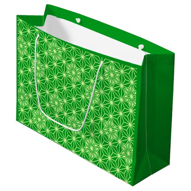 Japanese Asanoha pattern - emerald green Large Gift Bag (Front Angled)