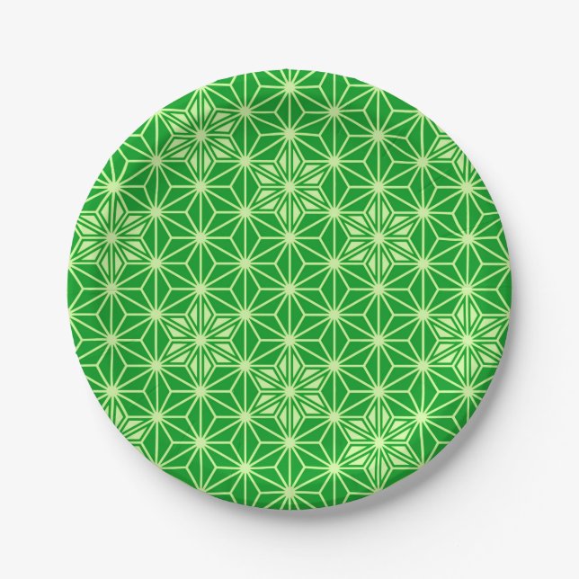 Japanese Asanoha pattern - emerald green Paper Plates (Front)
