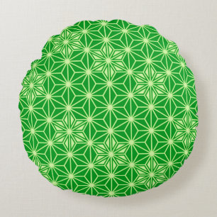Japanese Asanoha pattern - emerald green Round Pillow