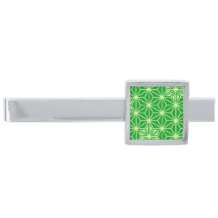 Japanese Asanoha pattern - emerald green Silver Finish Tie Clip