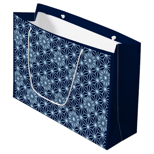 Japanese Asanoha pattern - Indigo Blue Large Gift Bag (Front Angled)