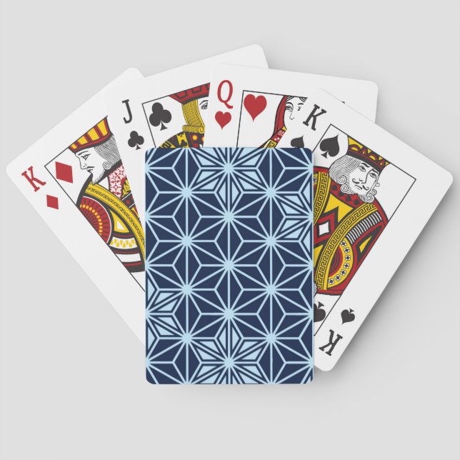 Japanese Asanoha pattern - indigo blue Poker Cards (Back)