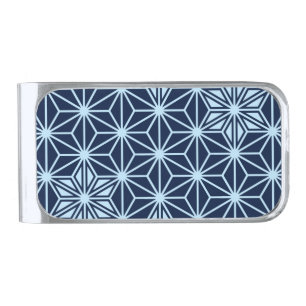Japanese Asanoha pattern - Indigo Blue Silver Finish Money Clip