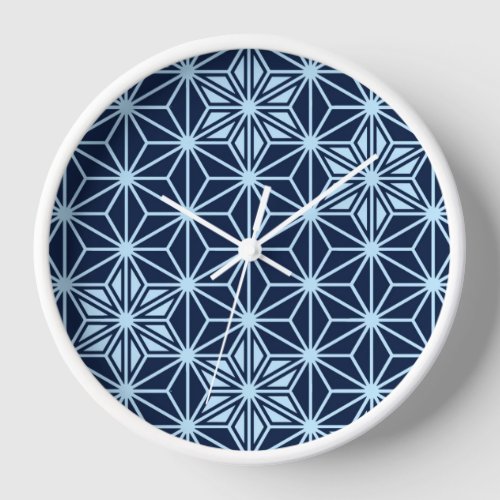 Japanese Asanoha pattern _ indigo blue Wall Clock