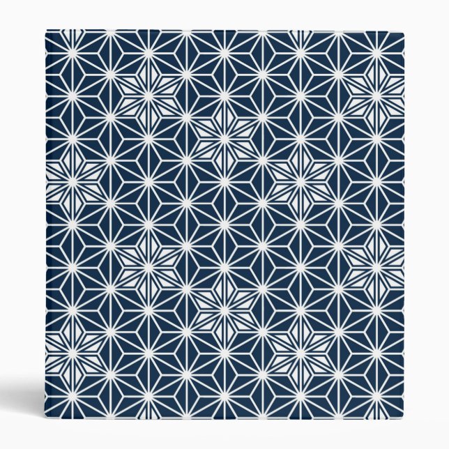 Japanese Asanoha pattern - indigo blue & white 3 Ring Binder (Front)