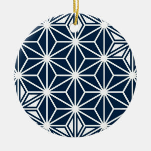 Japanese Asanoha pattern - indigo blue & white Ceramic Ornament