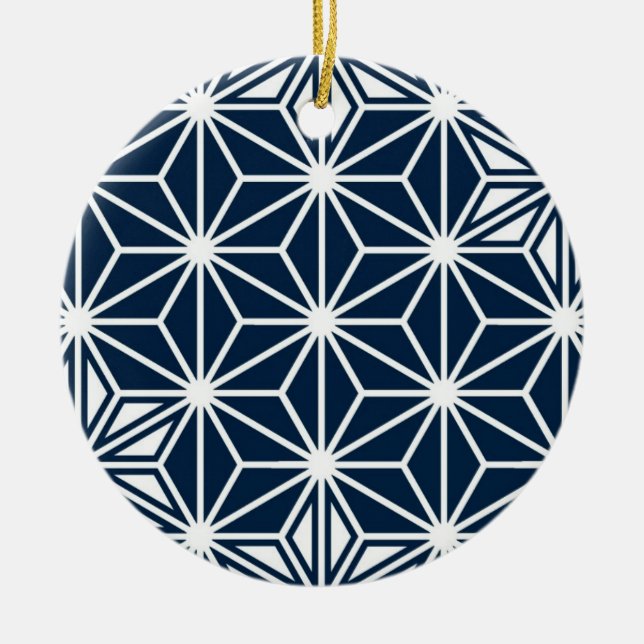 Japanese Asanoha pattern - indigo blue & white Ceramic Ornament (Front)