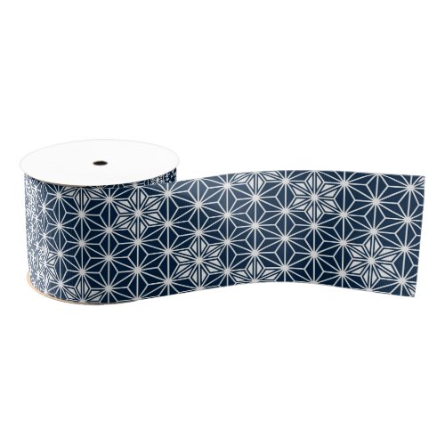 Japanese Asanoha pattern _ indigo blue  white Grosgrain Ribbon