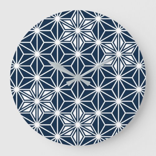 Japanese Asanoha pattern _ indigo blue  white Large Clock