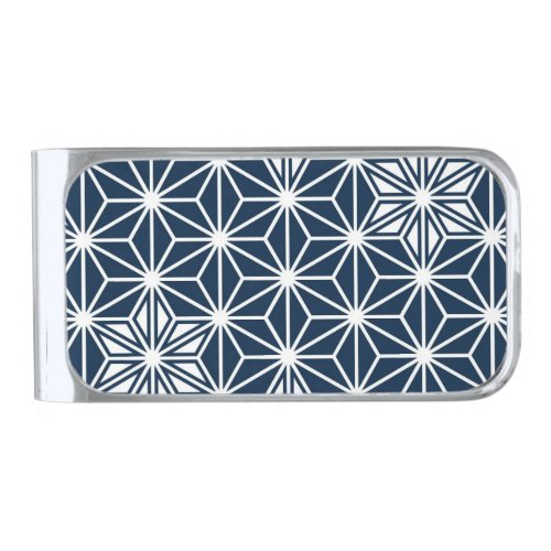 Japanese Asanoha pattern _ indigo blue  white Silver Finish Money Clip