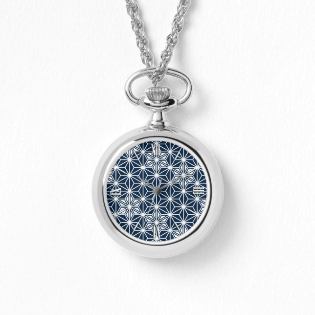 Japanese Asanoha pattern - indigo blue & white Watch (Front)