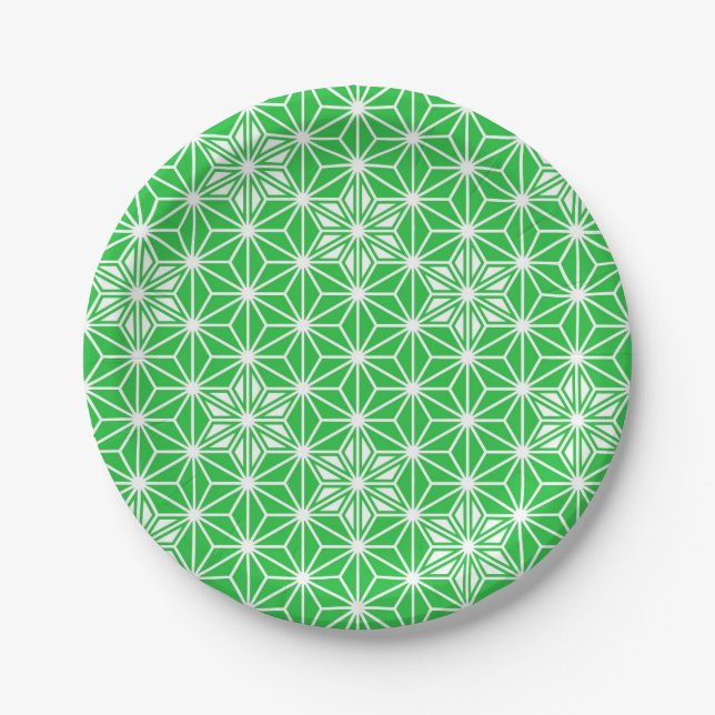 Japanese Asanoha pattern - jade green Paper Plates (Front)