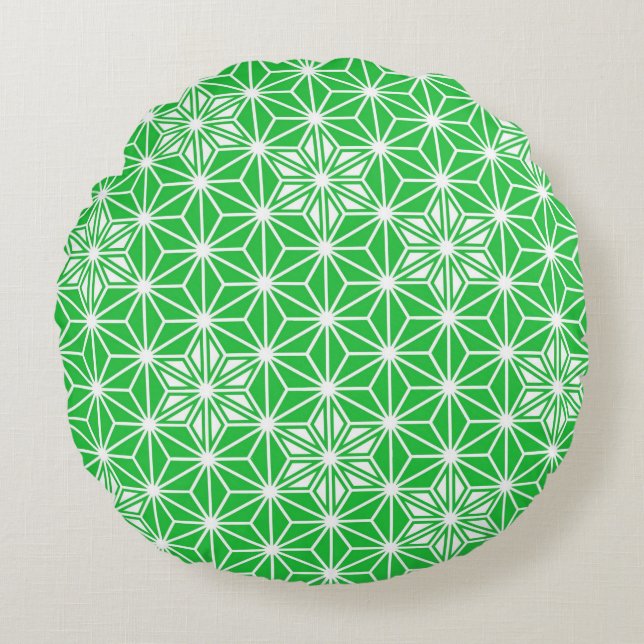 Japanese Asanoha pattern - jade green Round Pillow (Front)