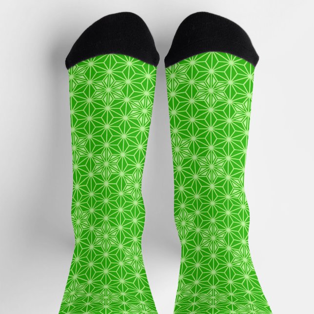 Japanese Asanoha pattern, jade green Socks (Top)
