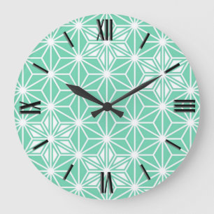 Japanese Asanoha pattern - light aqua Large Clock