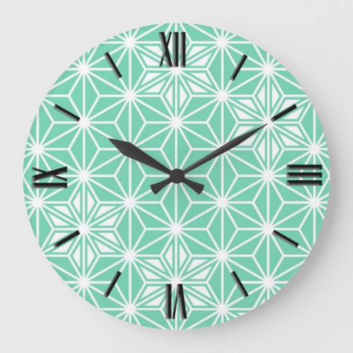 Japanese Asanoha pattern _ light aqua Large Clock