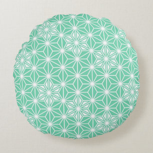 Japanese Asanoha pattern - light aqua Round Pillow